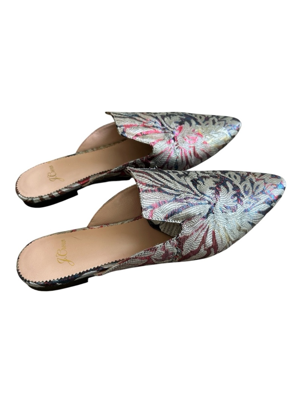 J.Crew Marina Pointed-Toe Slide Mules in Metallic Jacquard Size 7